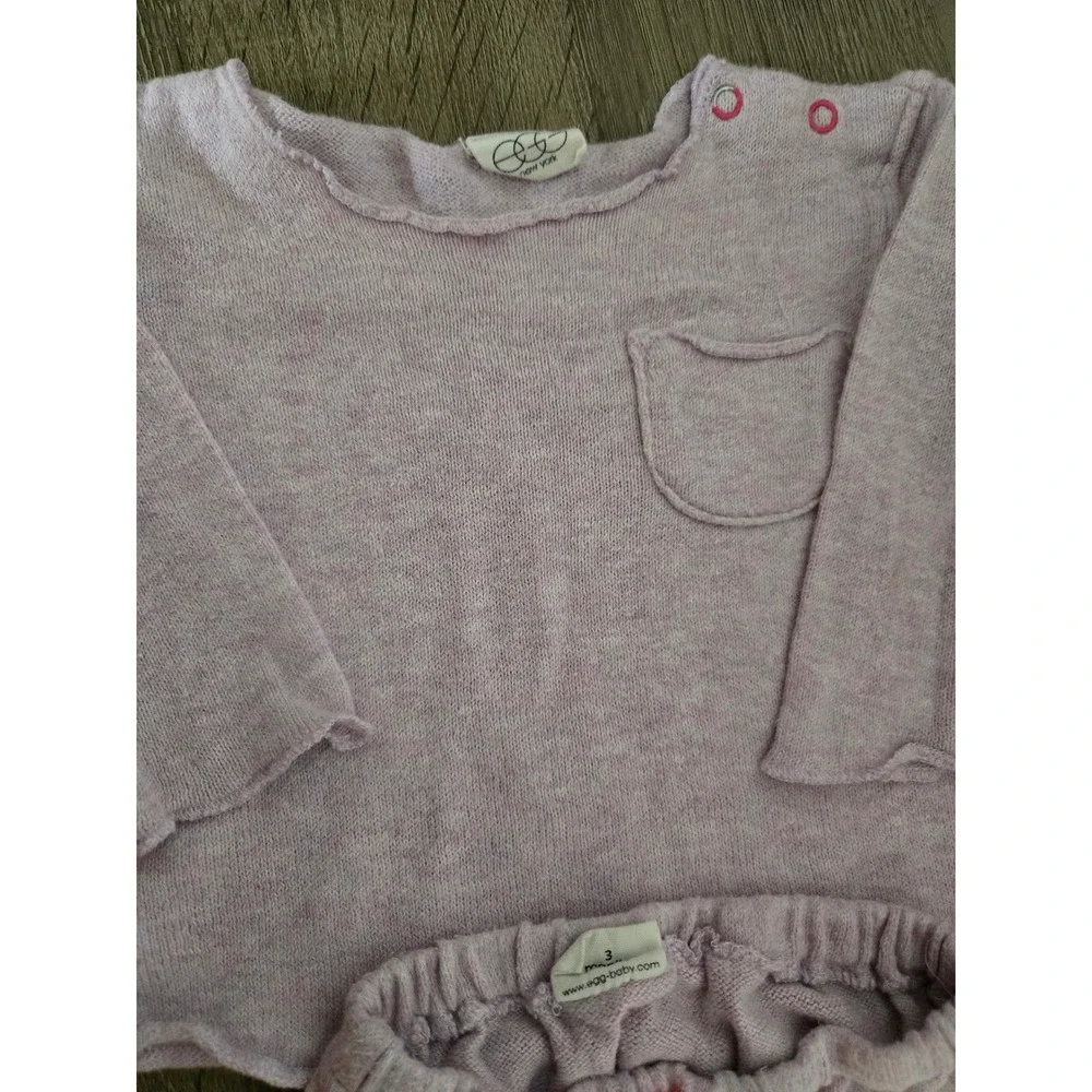 Egg Baby Knit Set Top and Pants‎ Lilac Pink Drawstring 3 Months Baby Outfit